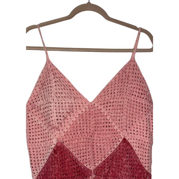 Handmade Pink Crochet Open Knit Fringe Hem Boho Festival Tank Top Size XS - Picture 3 of 5